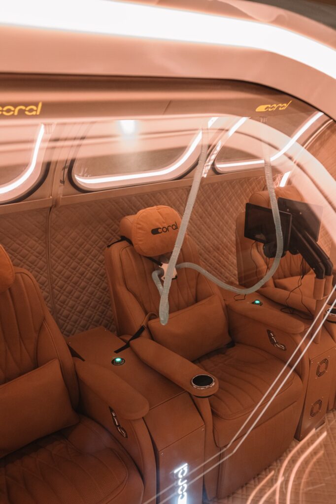 Coral Ark cabin interior with leather seats