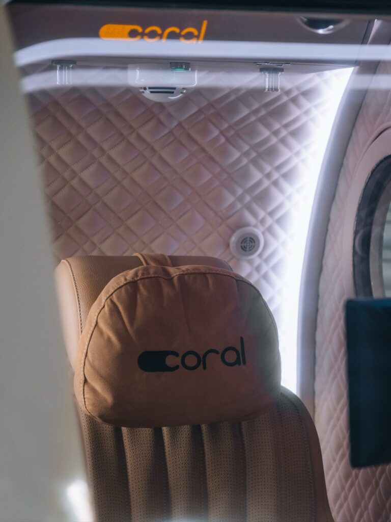 Coral Pod interior with perforated leather seat