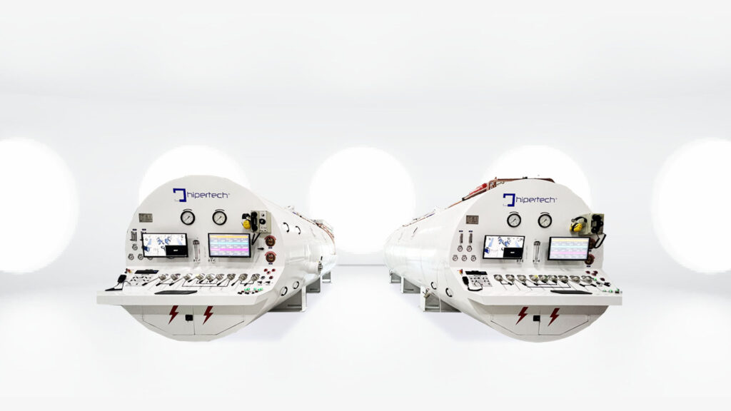 Two hyperbaric chambers with control panels